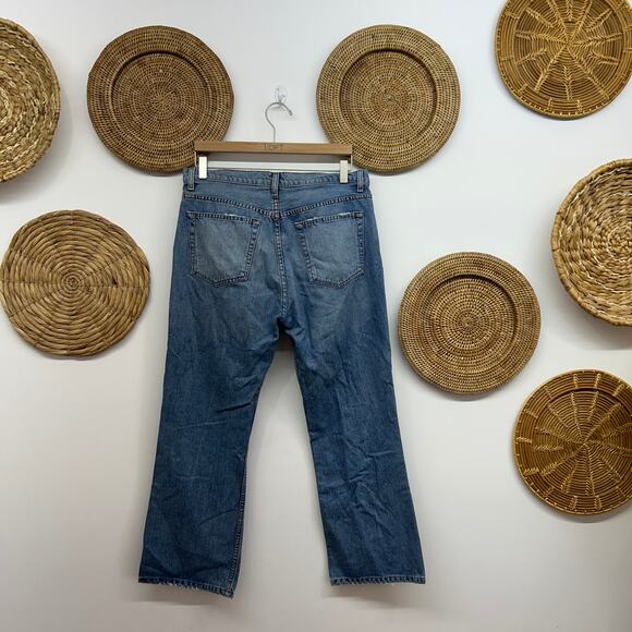 $128 Reformation Button Fly Jord Kick Flare Denim Jeans in Antigua Destroyed 31 - Picture 3 of 10